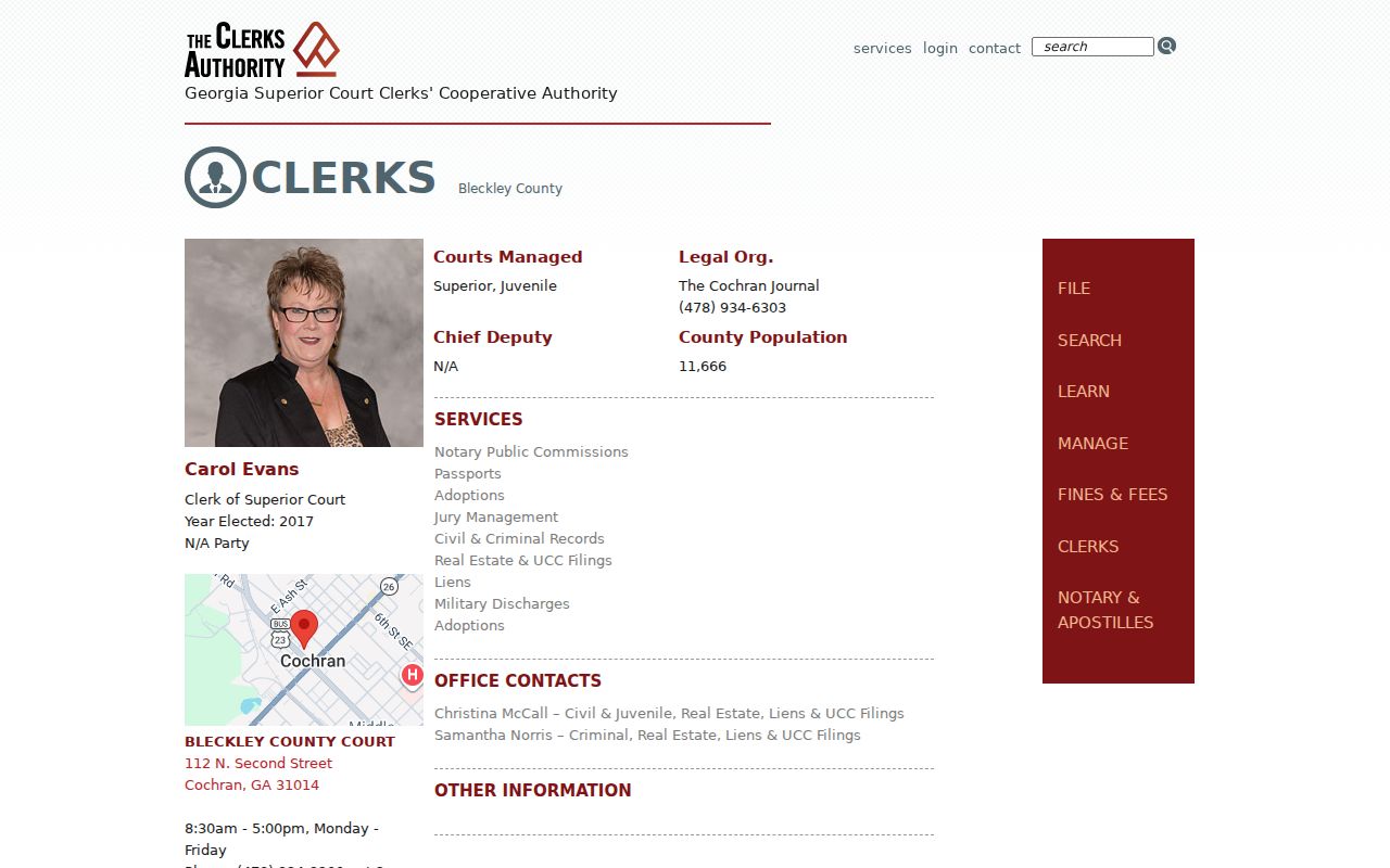 Bleckley County criminal court clerk directory record