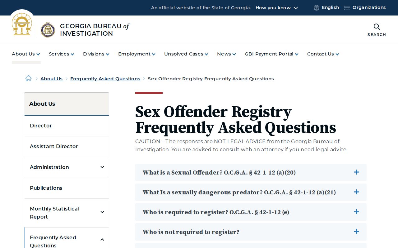 GBI sex offender registry FAQ explaining Georgia profile and registration information