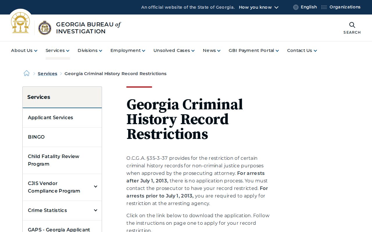 Georgia criminal history record restriction procedure